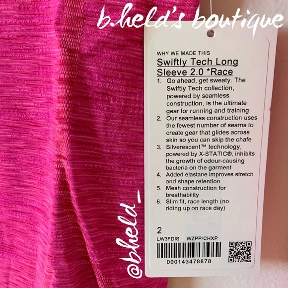 lululemon Limited Ed Swiftly Tech Long Sleeve SeaWheeze Chroma Pow Pink Sz 2 NWT